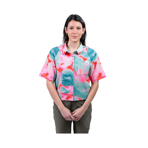Tech Shirt Libe Womens Thanan SS - Cyan Flowers - Genetik Sport