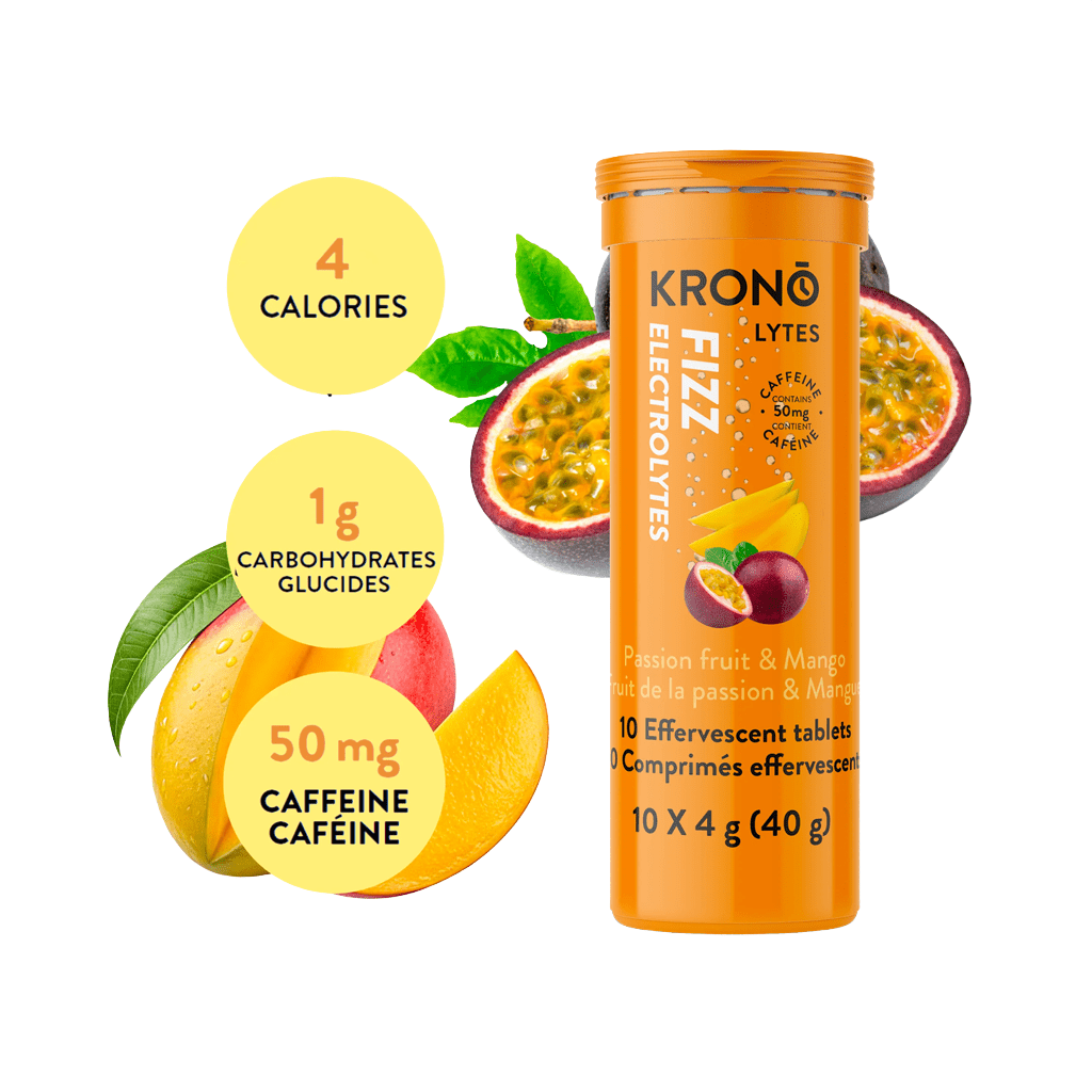 Effervescent Tablets Electrolytes KRONO Passion Mango Caffeine - Genetik Sport