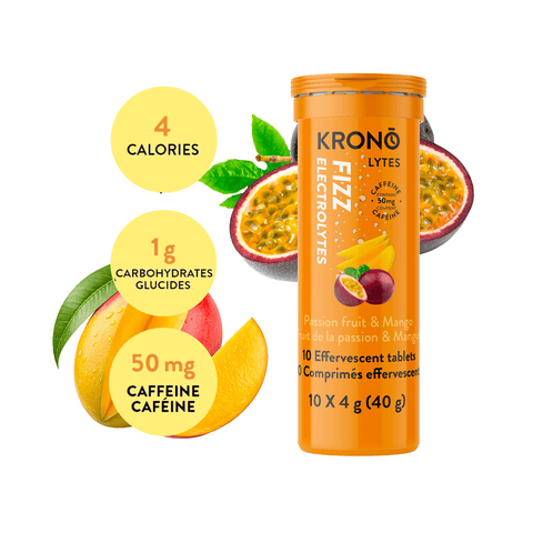 Effervescent Tablets Electrolytes KRONO Passion Mango Caffeine - Genetik Sport
