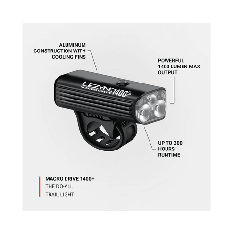 Light Lezyne Macro Drive Front 1400+ - Black - Genetik Sport