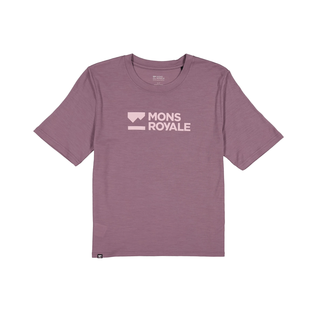 Jersey Mons Royale Womens Icon Merino SS Brand Lock Up - Mauve - Genetik Sport