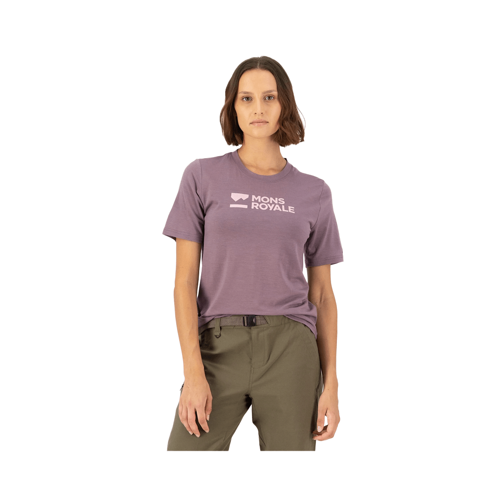 Jersey Mons Royale Womens Icon Merino SS Brand Lock Up - Mauve - Genetik Sport